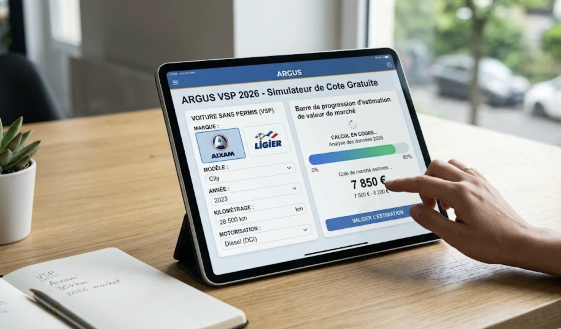Tableau de bord digital d'une voiture sans permis affichant 30 000 km, palier critique pour la cote argus