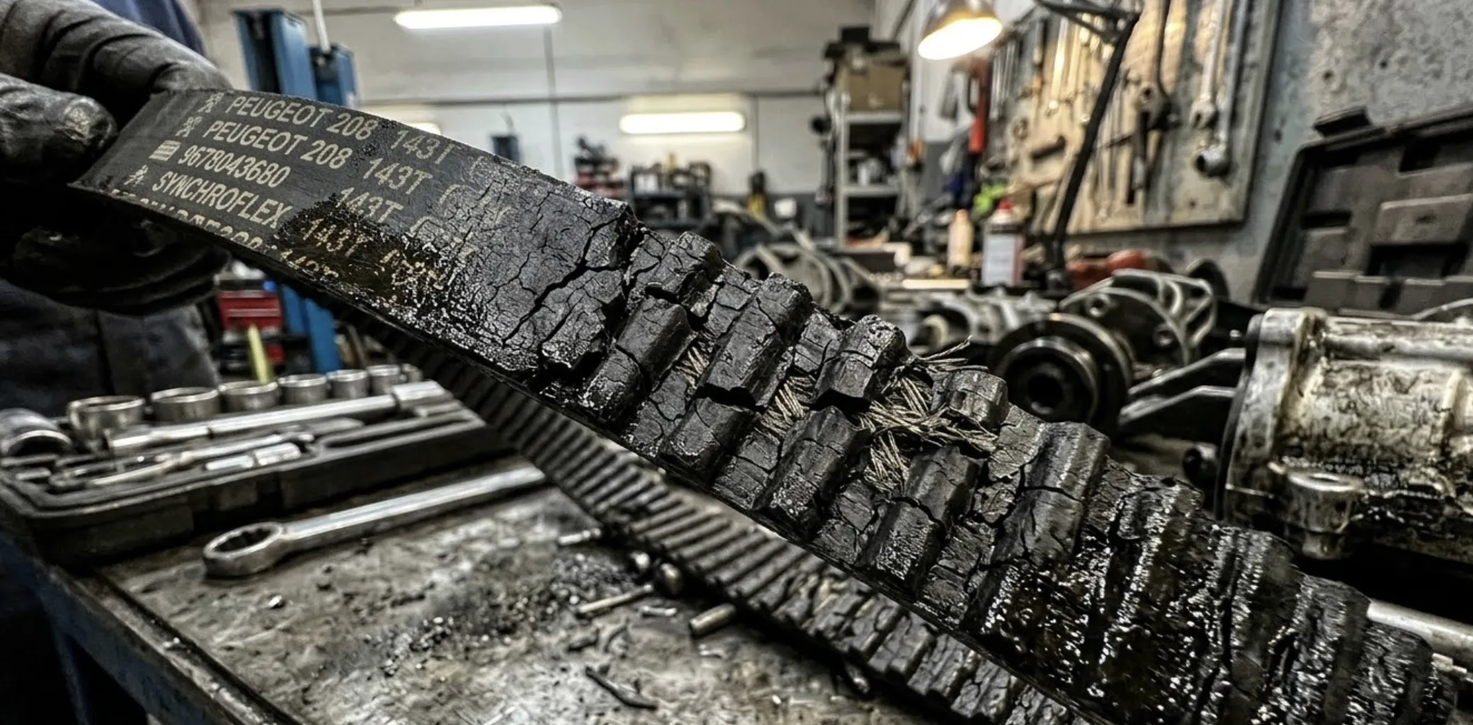 Courroie de distribution désagrégée sur un moteur 1.2 PureTech de Peugeot 2008