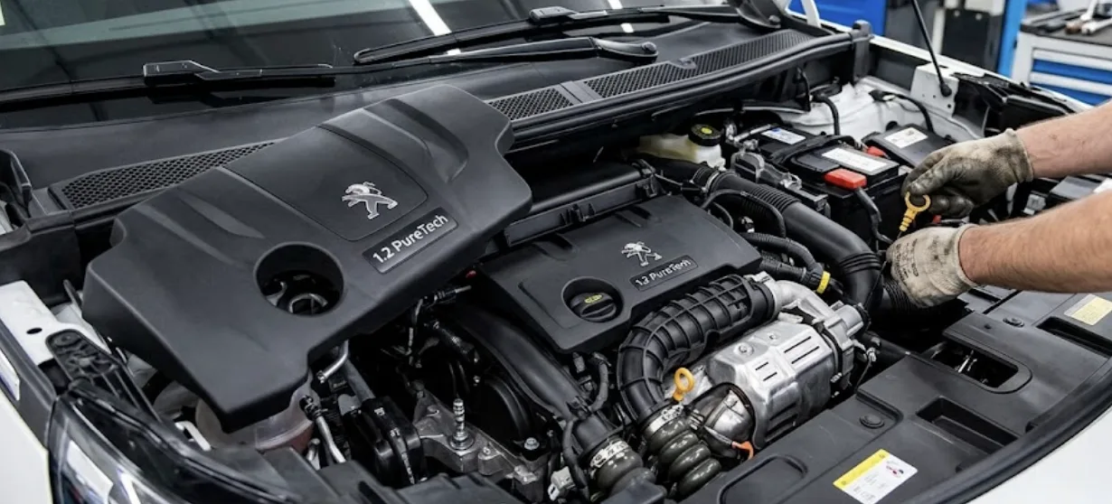 Moteur 1.2 PureTech du Peugeot 3008 vu depuis le compartiment moteur