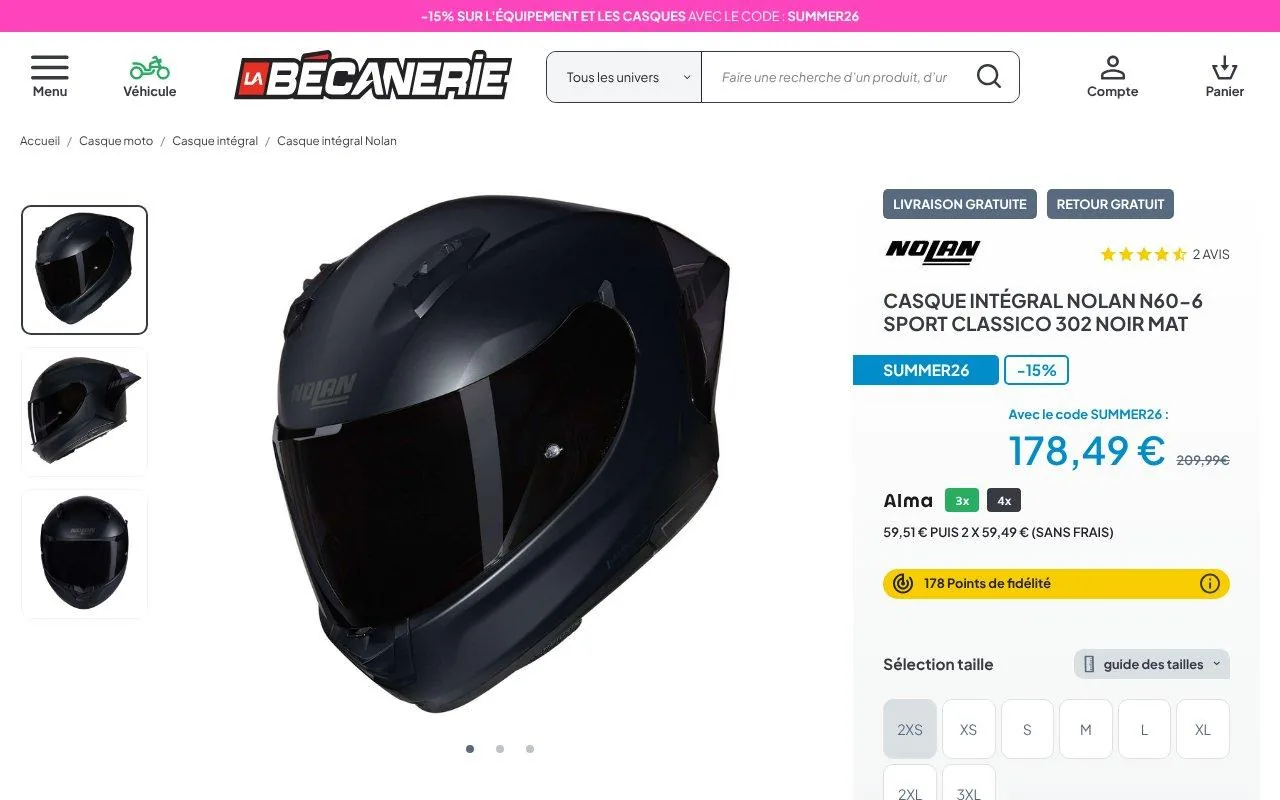 Casque intégral Nolan N60-6 Sport Classico 302 noir mat
