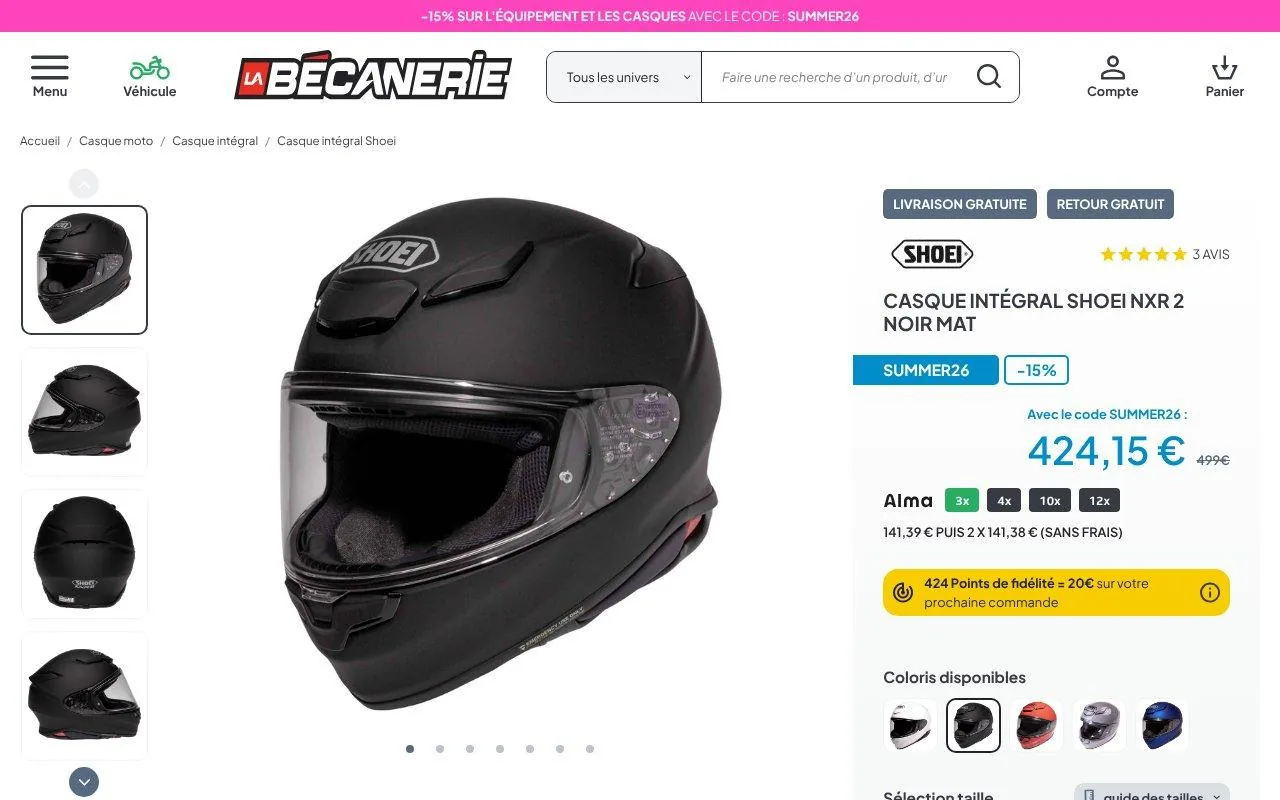 Casque intégral Shoei NXR 2 noir mat, coque compacte et légère