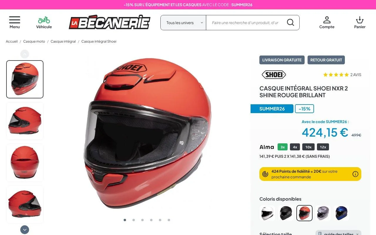Casque intégral Shoei NXR 2 Shine rouge brillant