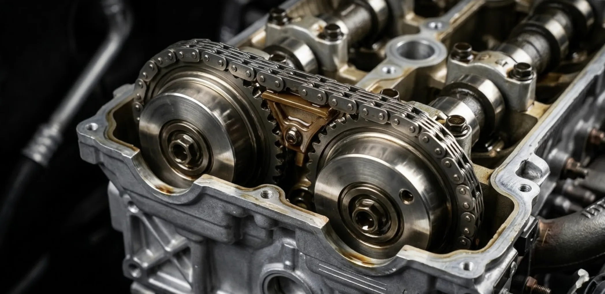 Gros plan sur la chaîne de distribution métallique très fiable du moteur 1.6 Puretech
