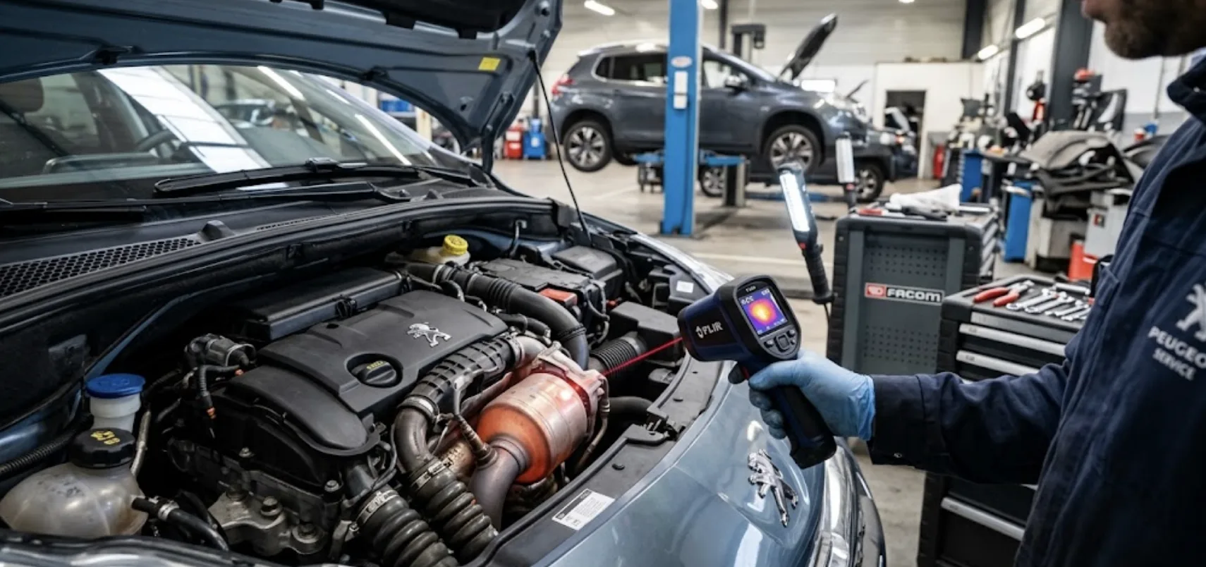 Lecteur OBD2 affichant le code P0420 sur une Peugeot 208