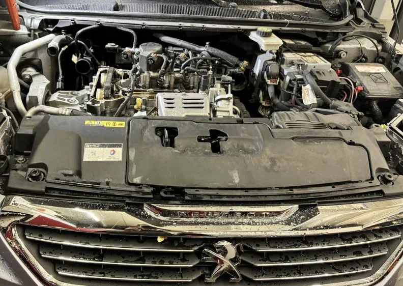 Détail courroie de distribution humide PureTech Peugeot 3008 désagrégée