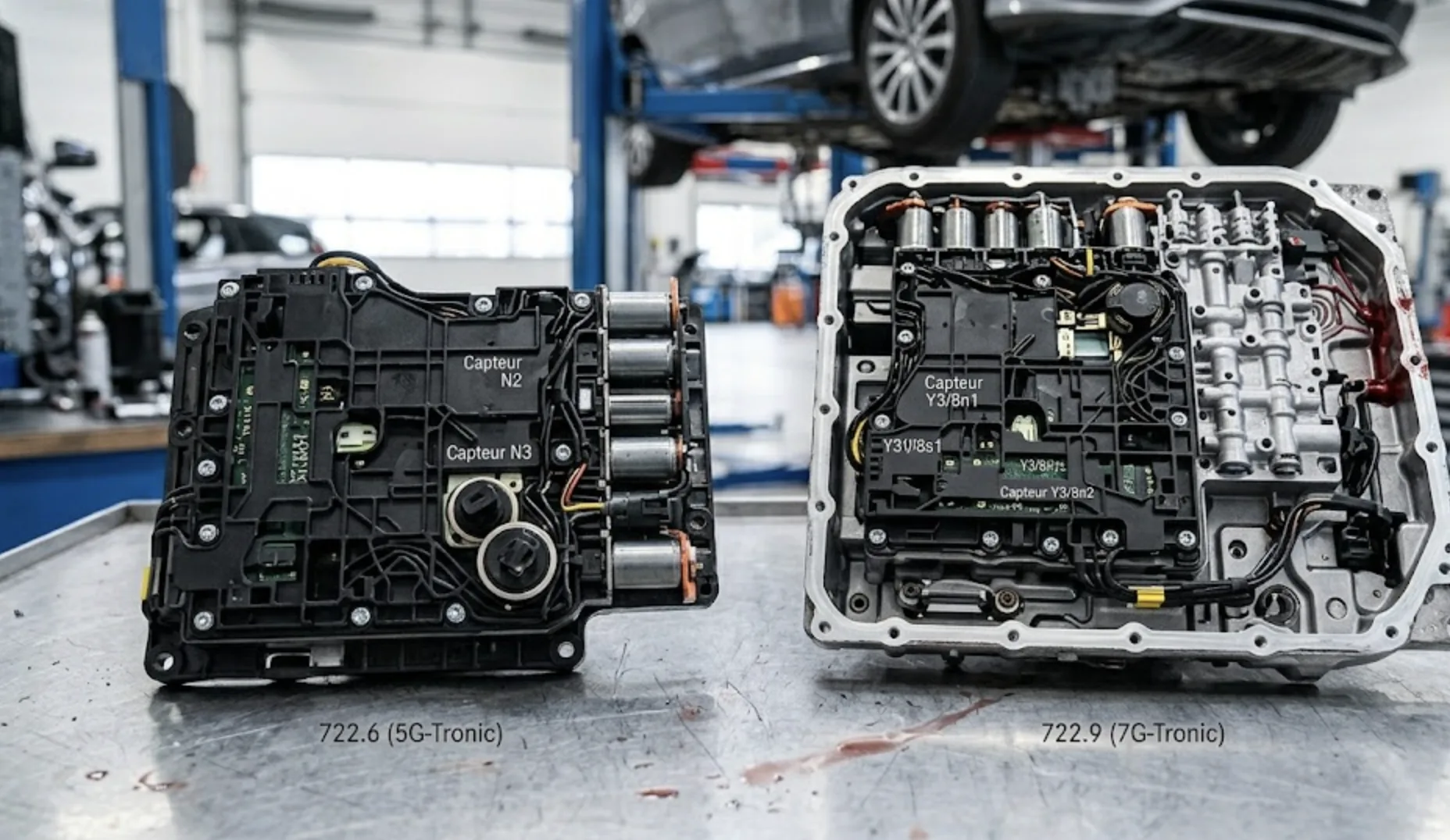 Comparaison des platines TCU pour boîtes automatiques Mercedes 5G-Tronic et 7G-Tronic.