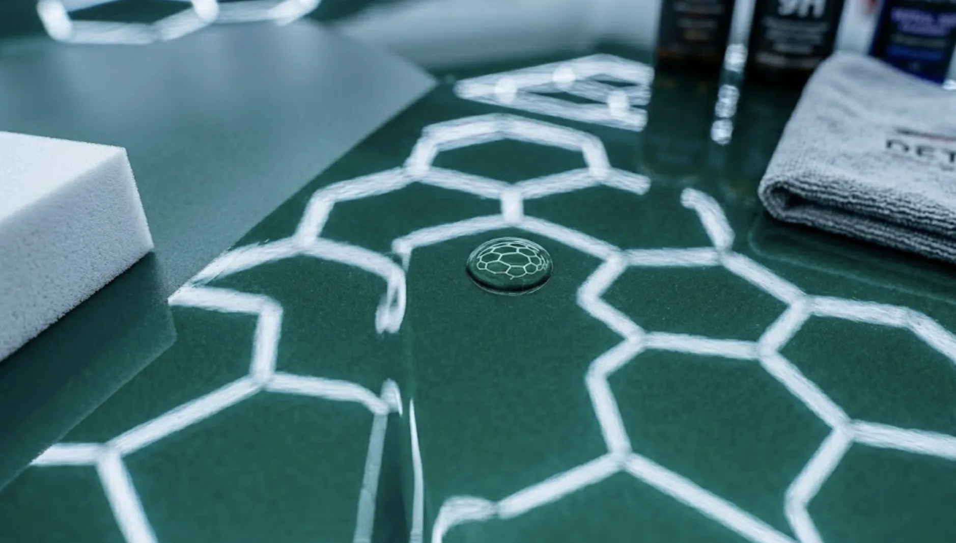 Résultat d'un traitement céramique professionnel : effet hydrophobe sur carrosserie noire